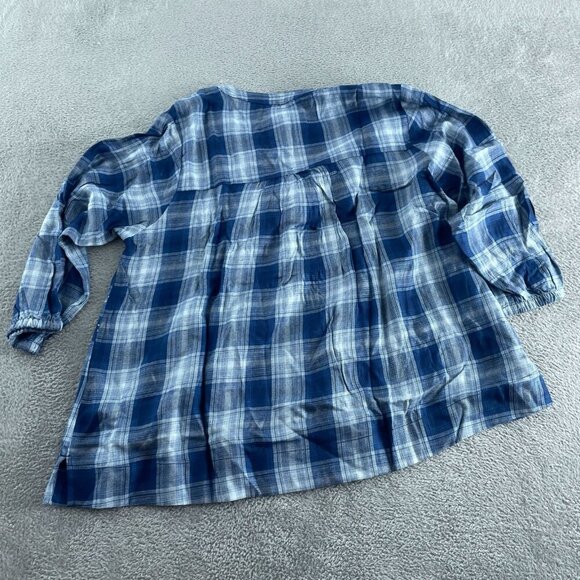 Wrangler Womens Blue Plaid Tunic Top L/EG  3/4 Sleeve Casual Style NWT 4496 - Picture 2 of 9